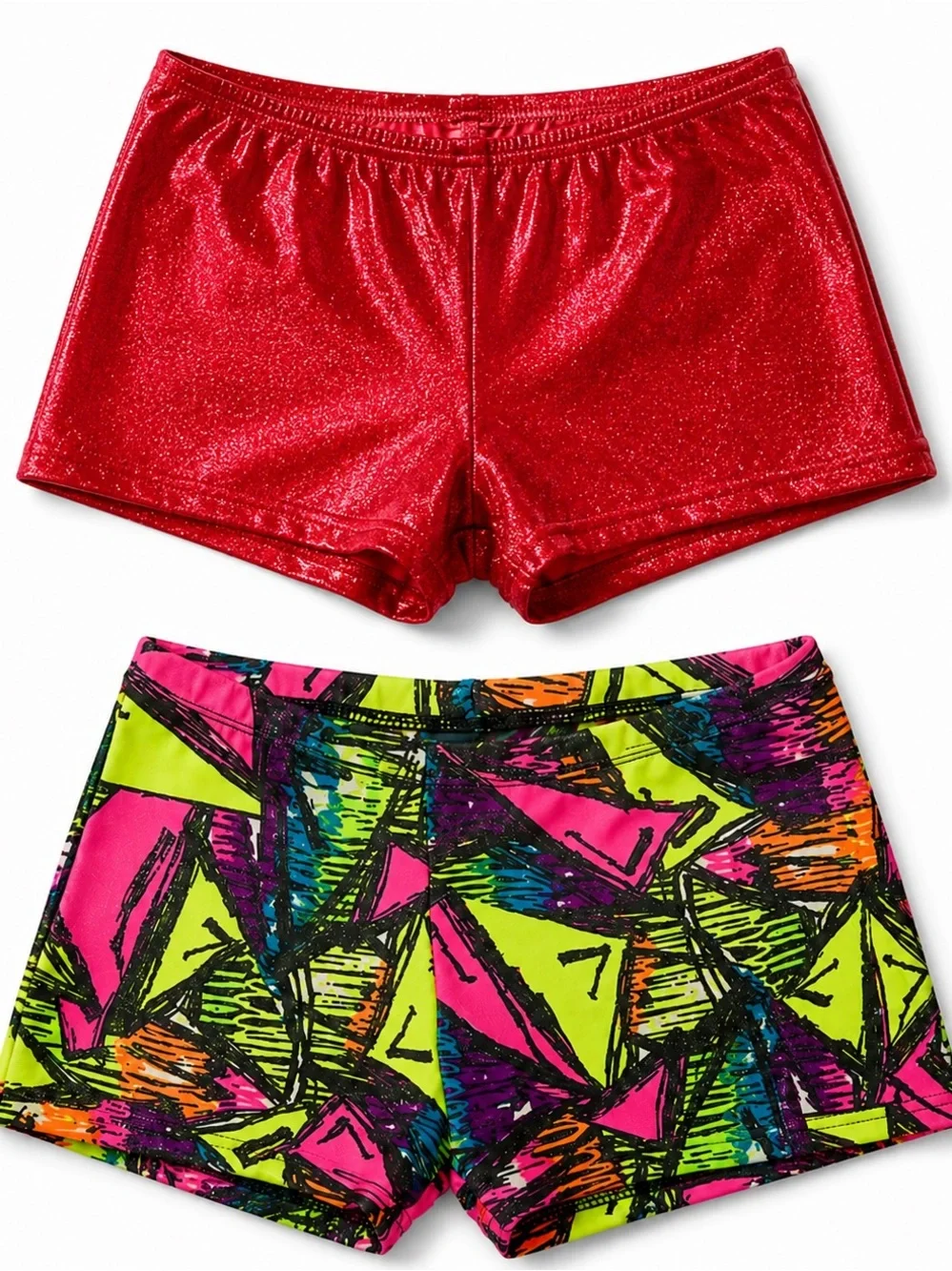 2 Pair Spandex Dance Cheer Bloomers 90’s Hip-Hop Athletic Shorts Duo